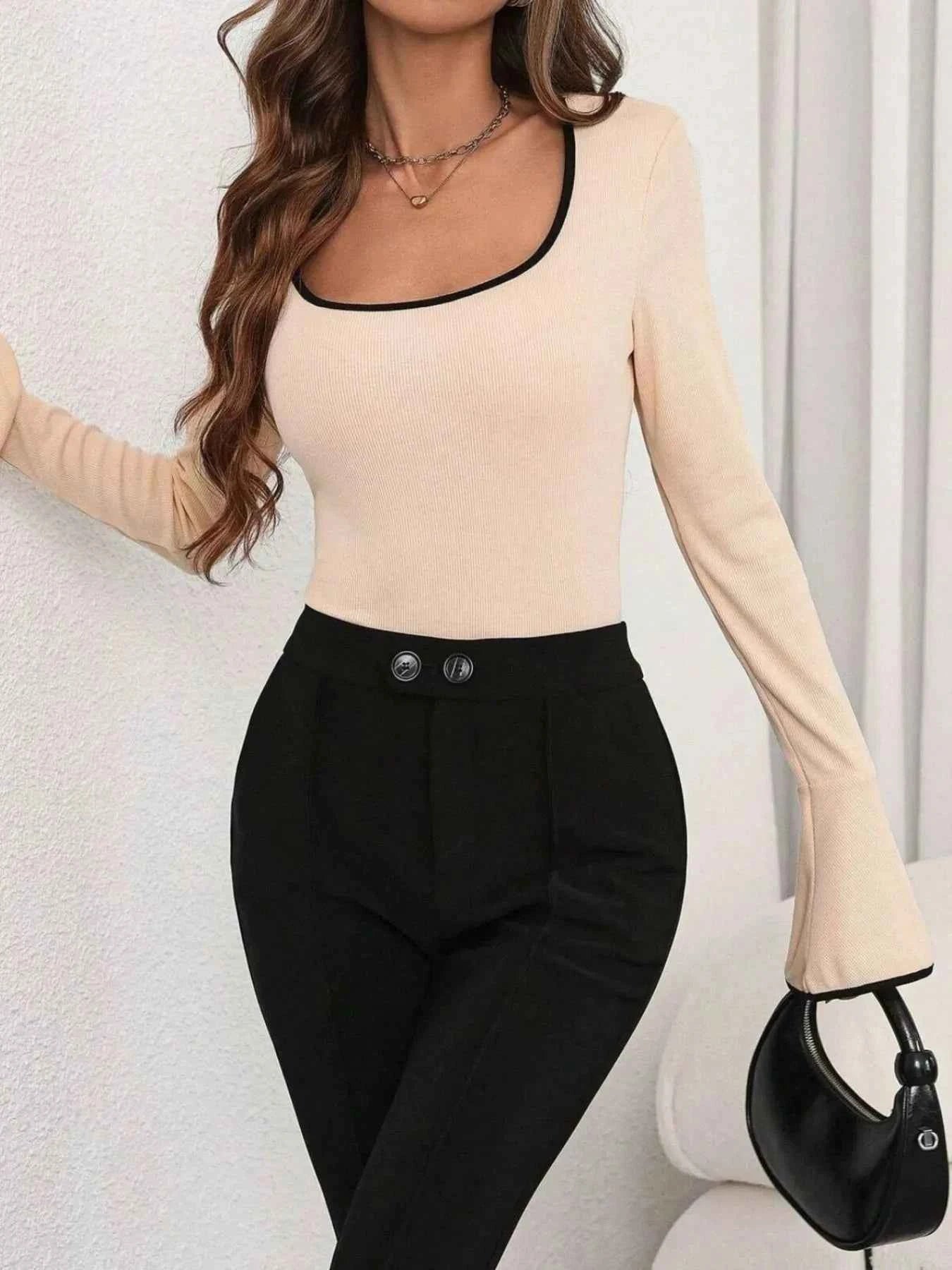 Long Sleeve Bodysuit with Contrast Trim