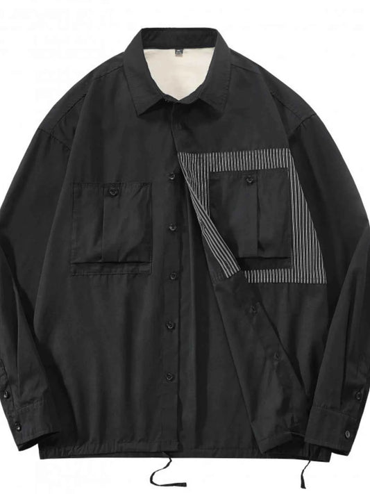 Men's Plus Size Button Up Long Sleeve Shacket