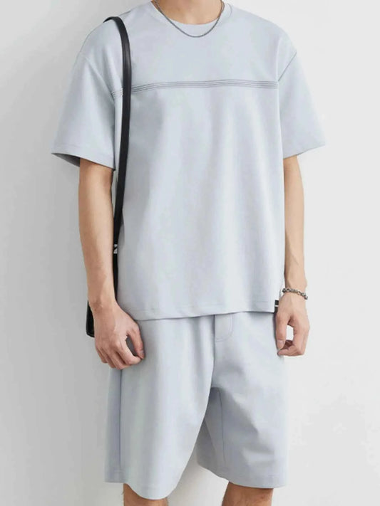 Men's Plus Size Round Neck Short Sleeve Top and Shorts Set