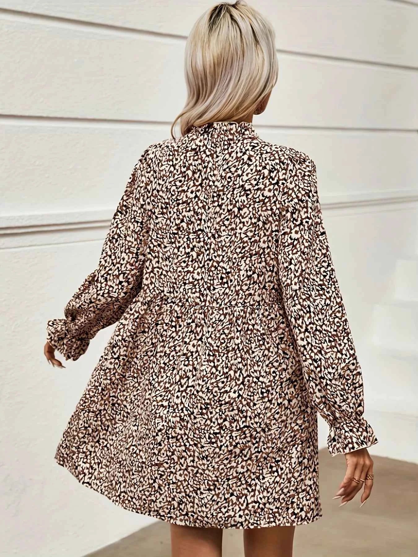 Notched Flounce Sleeve Mini Dress