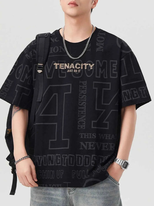 Men's Plus Size Letter Round Neck Short Sleeve T-Shirt