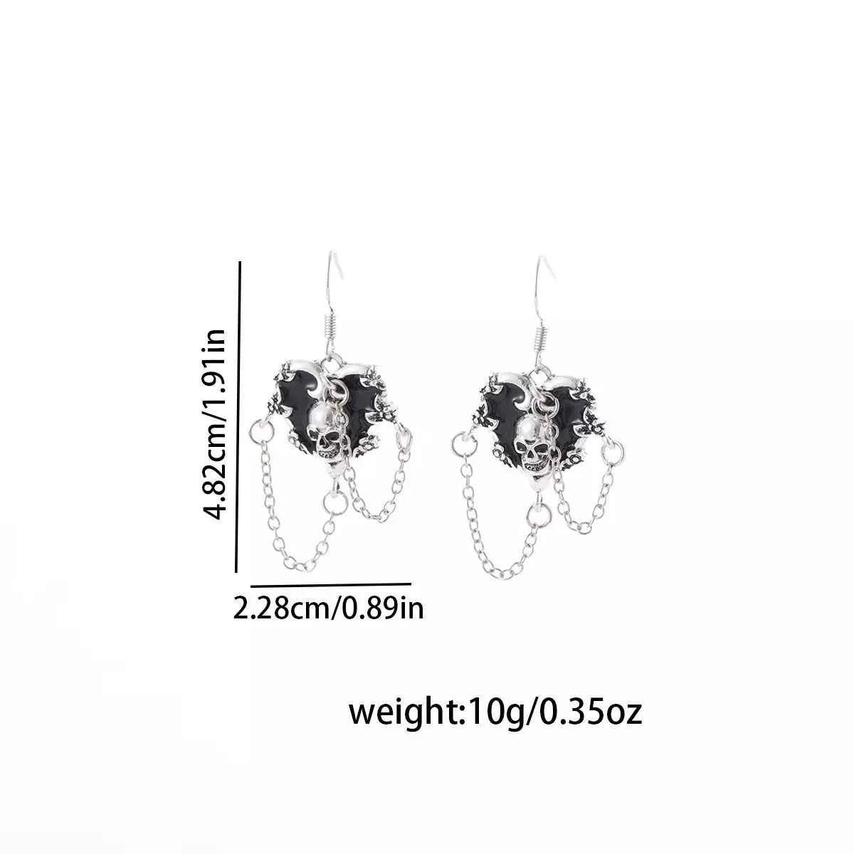 Halloween Alloy Heart Skull Earrings with Chain Detail
