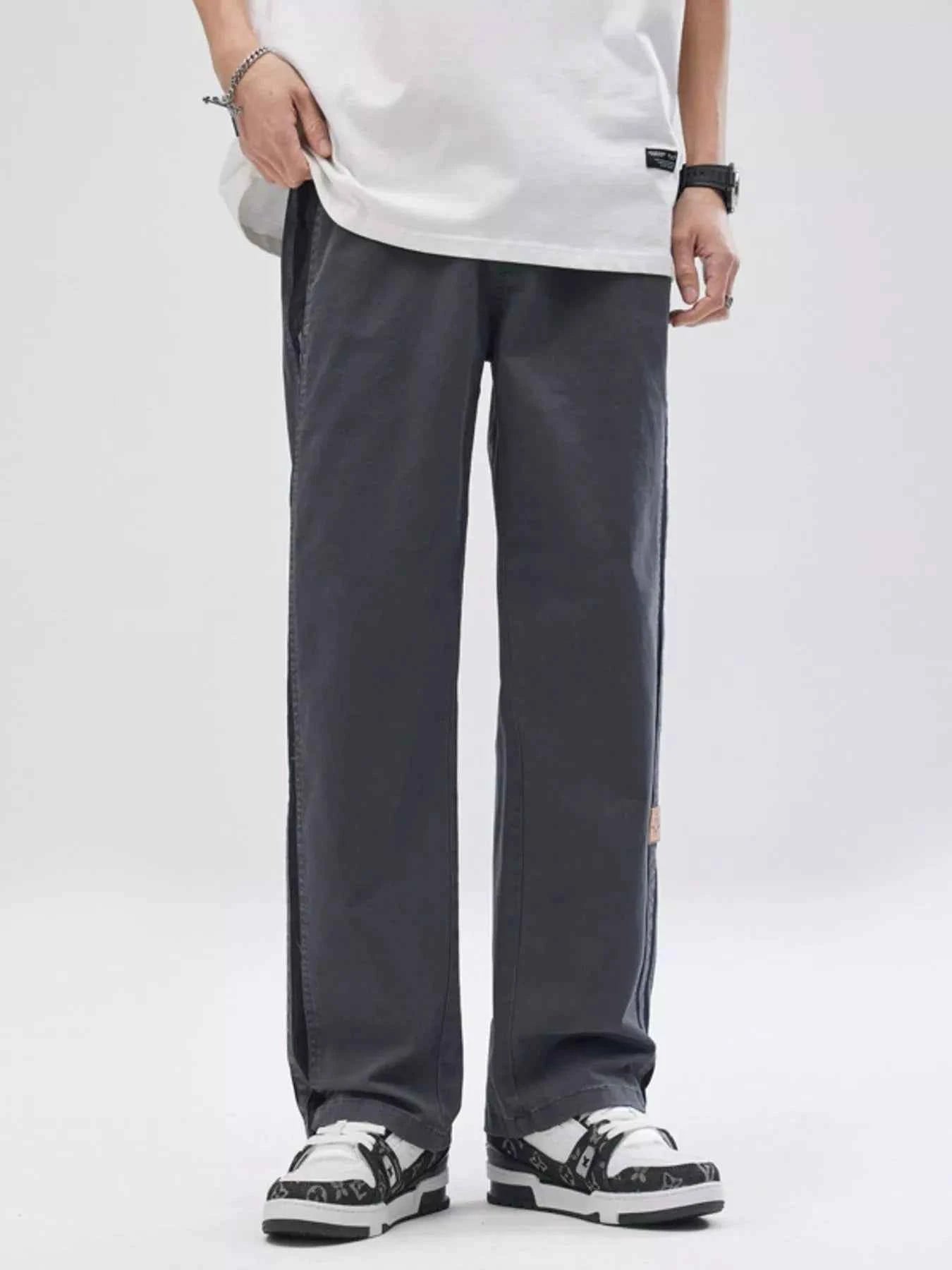 Men's Full Size Wide-Leg Casual Pants with Side Stripe Detail Plus Size