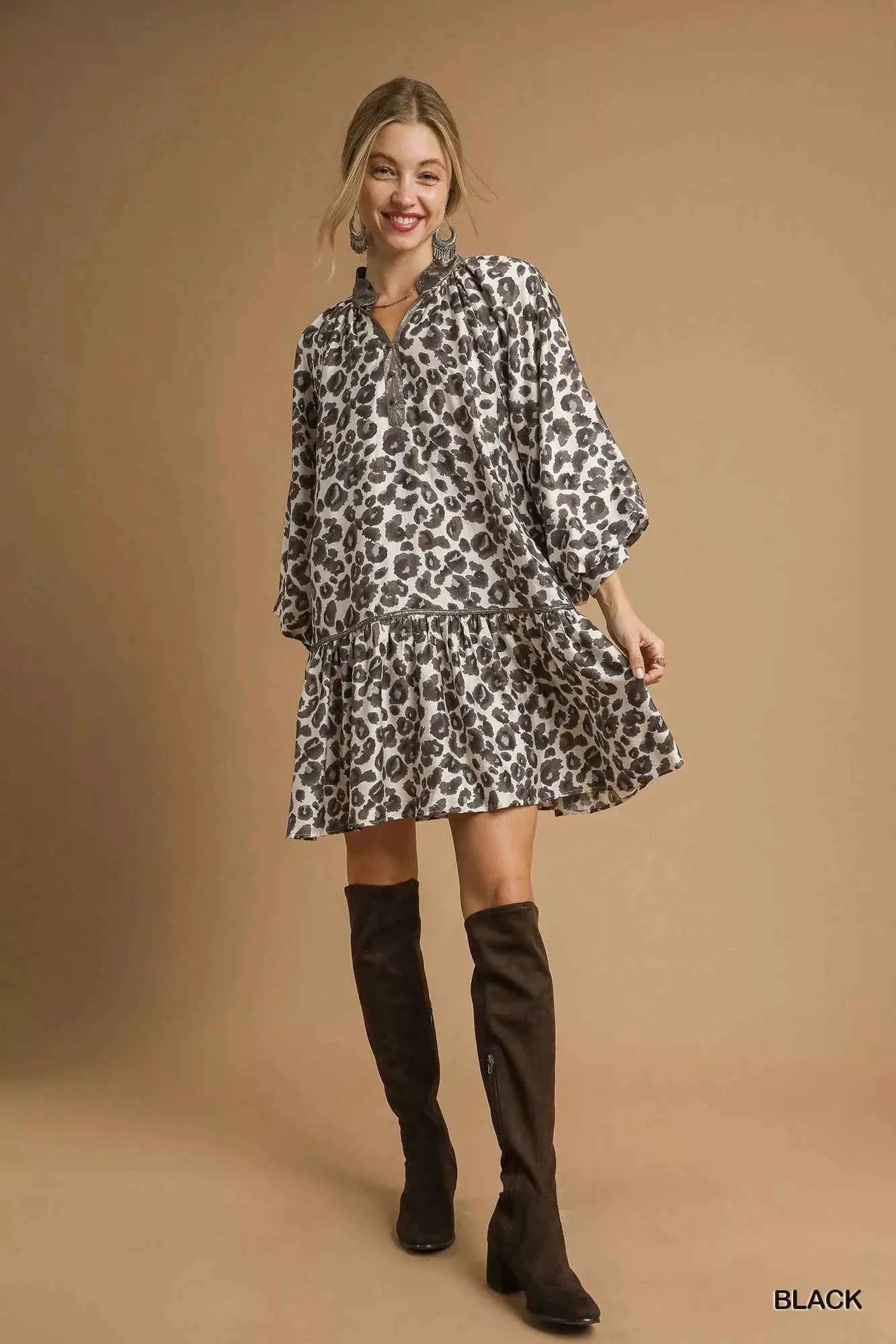 Umgee Leopard Print Tiered Mini Dress