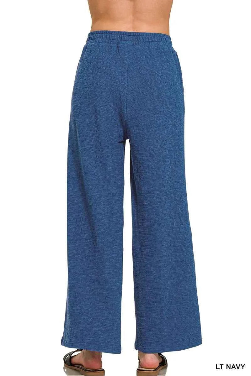 Zenana Cotton Slub Wide Leg Pants