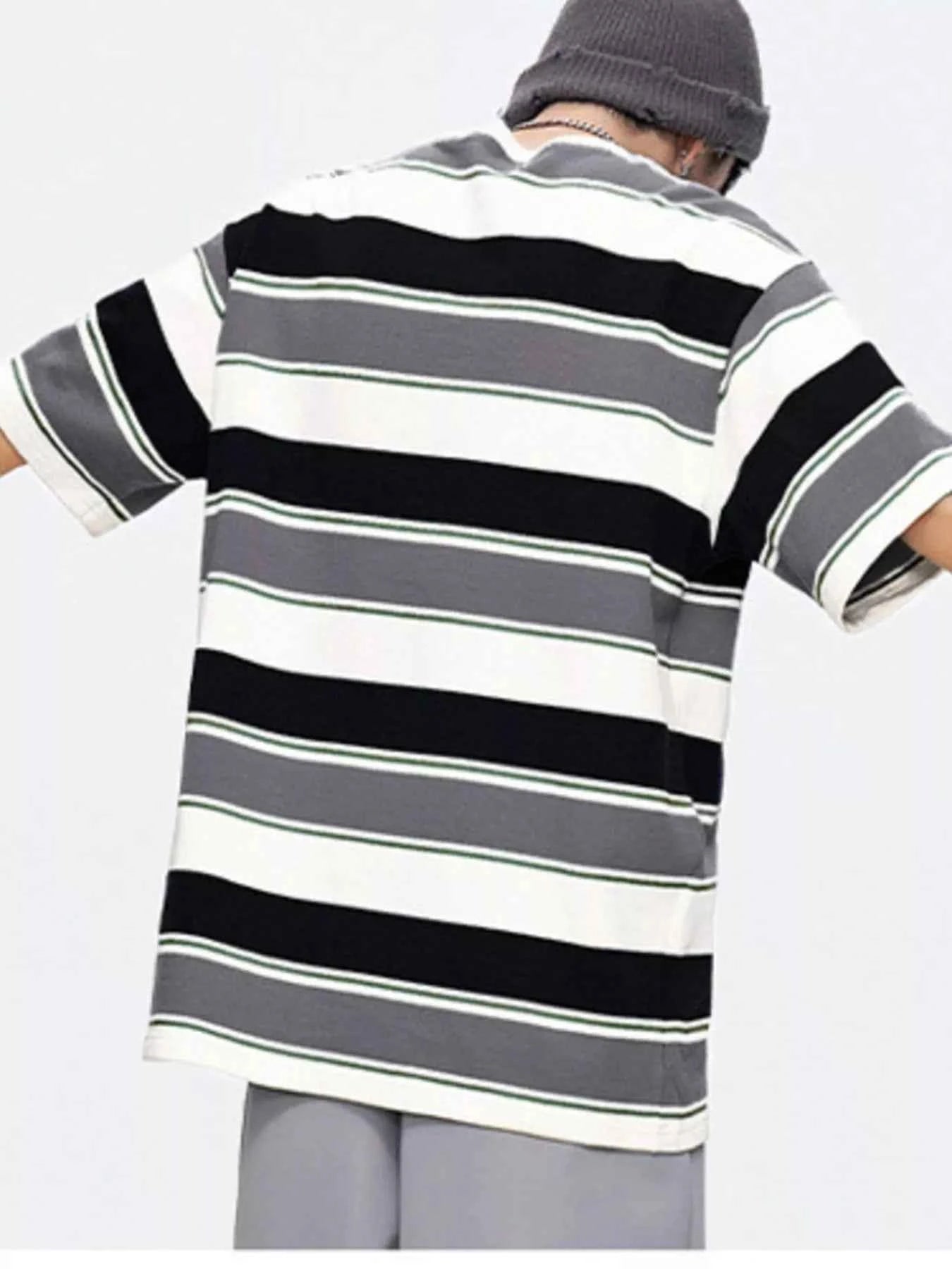 Men's Full Size Striped Round Neck Oversized T-Shirt Plus Size