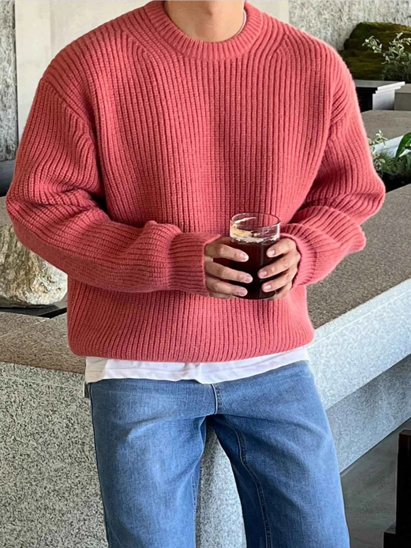 Men's Oversized Ribbed Round Neck Sweater