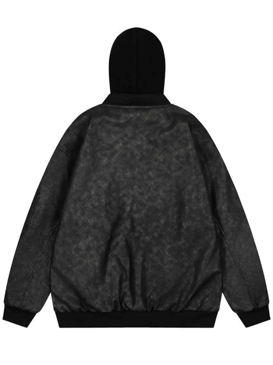 Men's Drawstring Washed Zip Up Hooded Jacket