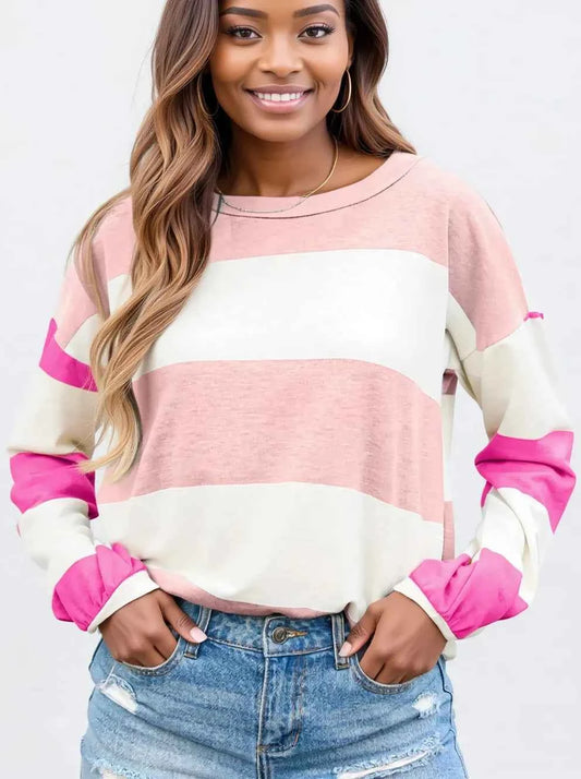Color Block Drop Shoulder Long Sleeve Top