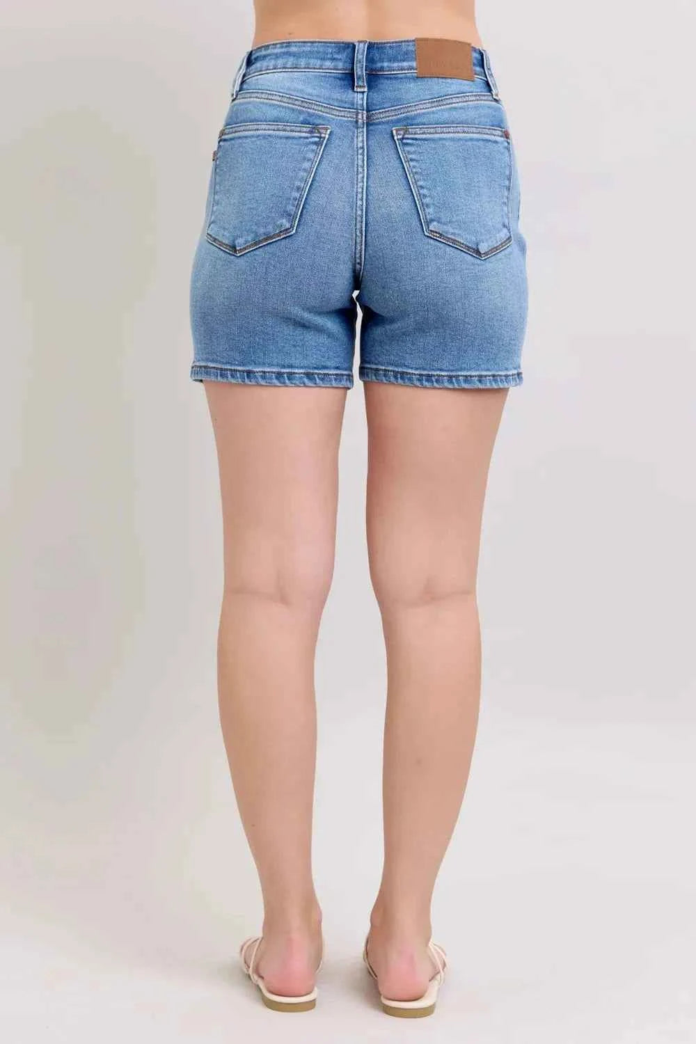 Judy Blue Full Size 2 Button Denim Shorts with Pockets Plus Size
