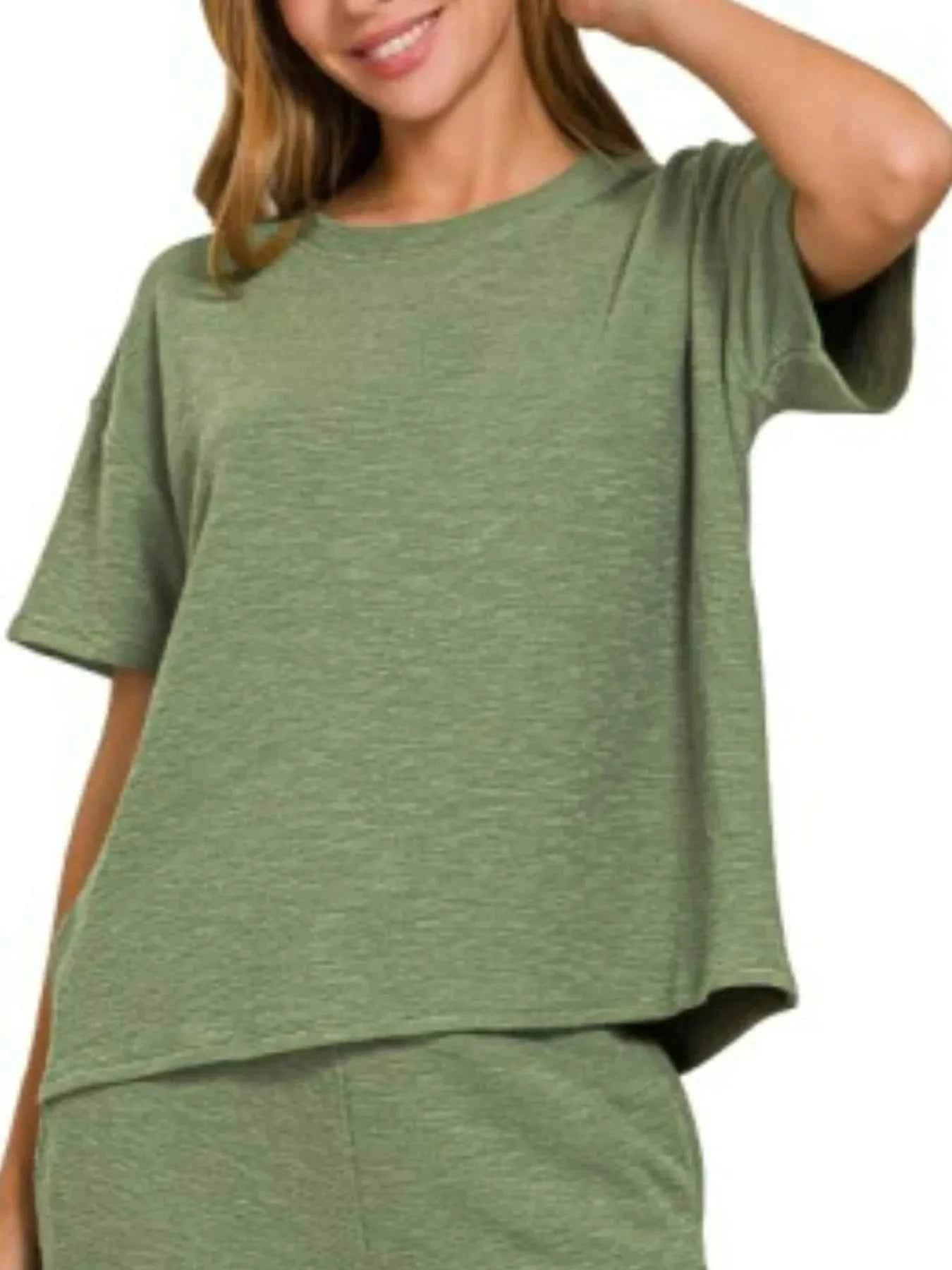 Zenana Slub Short Sleeve T-Shirt and Pants Set