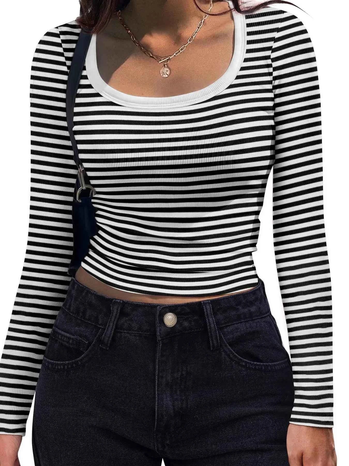 Striped Long Sleeve Scoop Neck T-Shirt