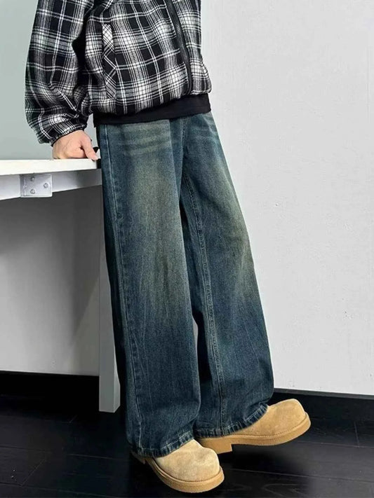 Men's Full Size Wash Wide Leg Jeans Plus Size