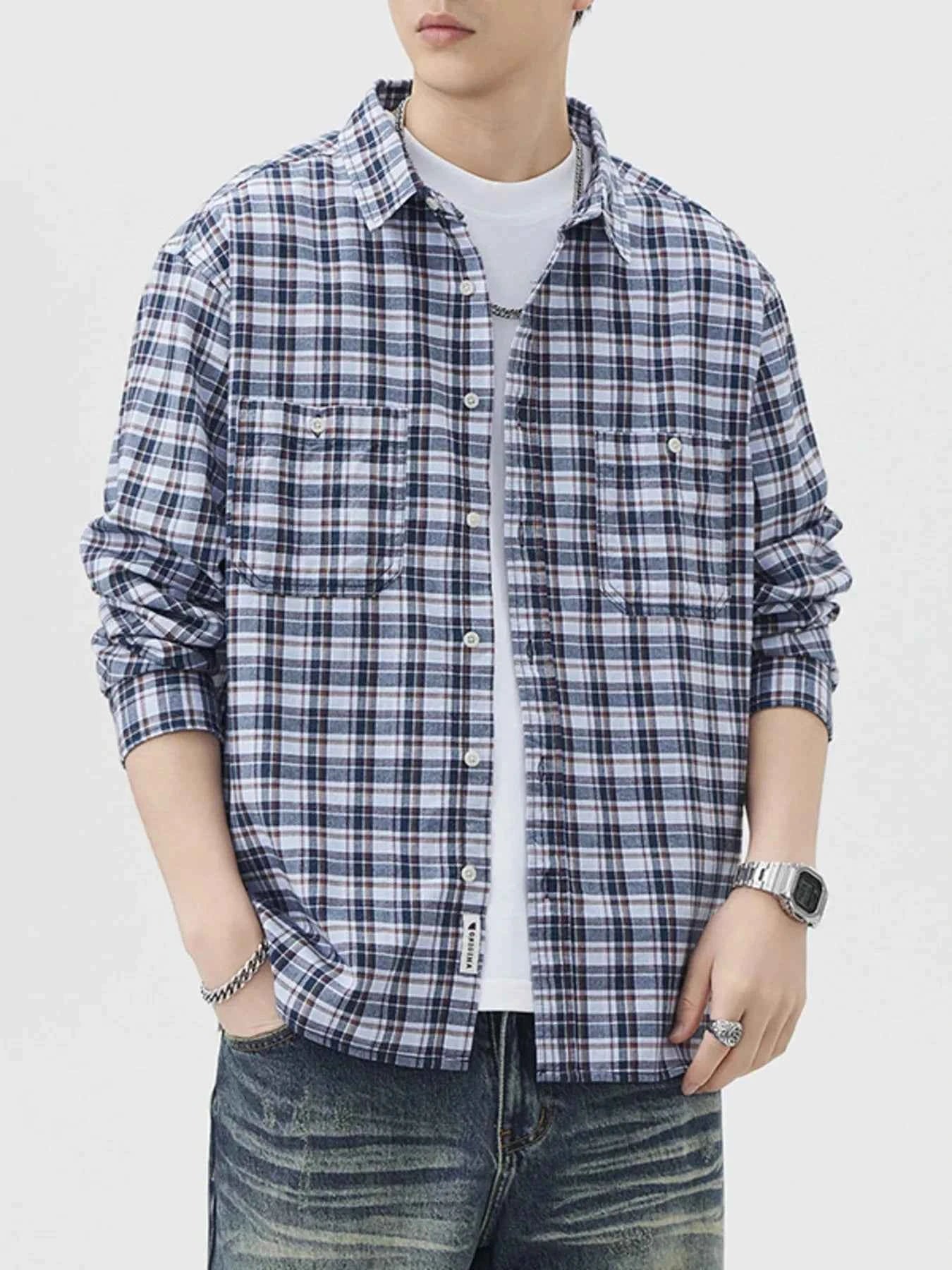 Men's Plus Size Plaid Button Up Long Sleeve Shirt