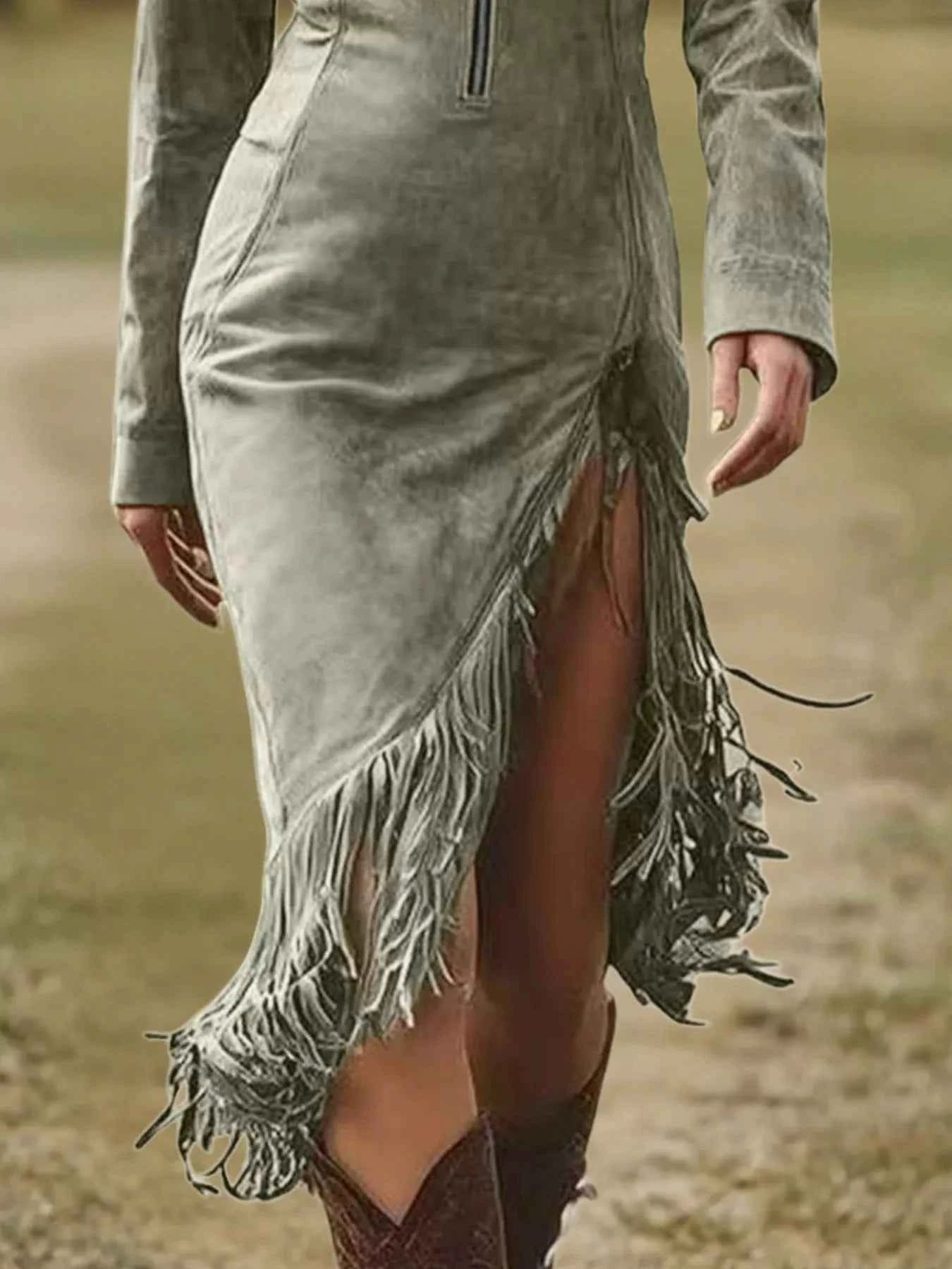 Full Size Fringe Hem Zip Front Bodycon Dress Plus Size