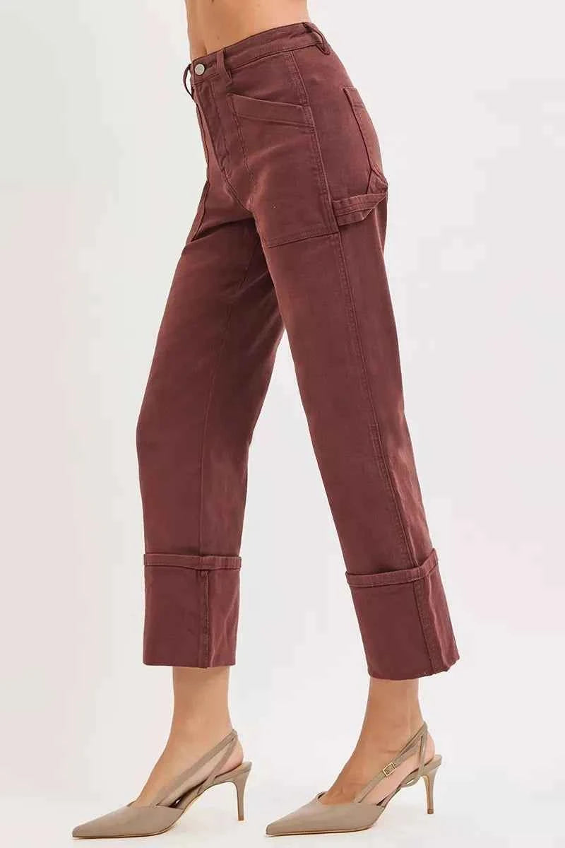 RISEN Full Size High Rise Wide Straight Cuffed Patch Jeans Plus Size