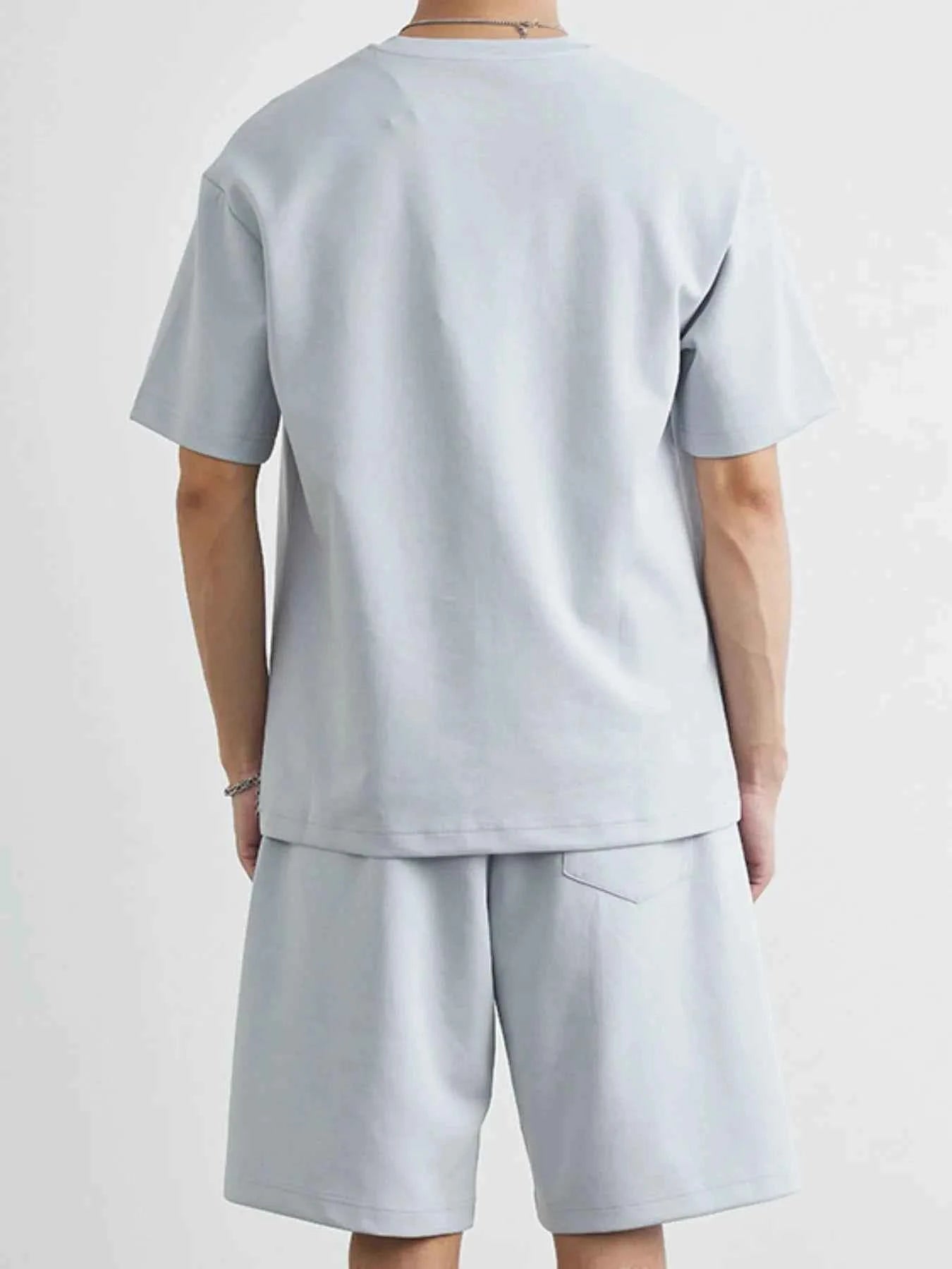 Men's Plus Size Round Neck Short Sleeve Top and Shorts Set