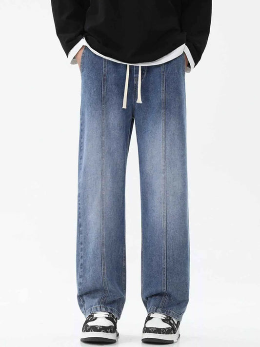 Men's Full Size Relaxed Fit Wide Leg Drawstring Jeans Plus Size