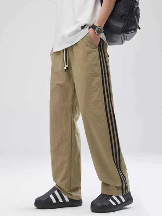 Men's Full Size Drawstring Wide Leg Pants with Side Striped Plus Size