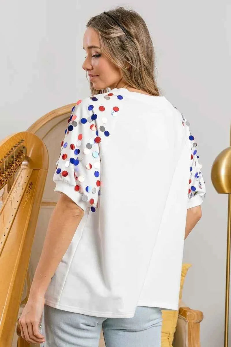 BiBi Party In The Usa Spangle Puff Sleeves Top