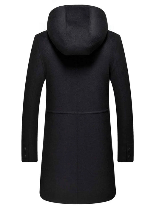 Men's Plus Size Zip Up Drawstring Hooded Wool Coat