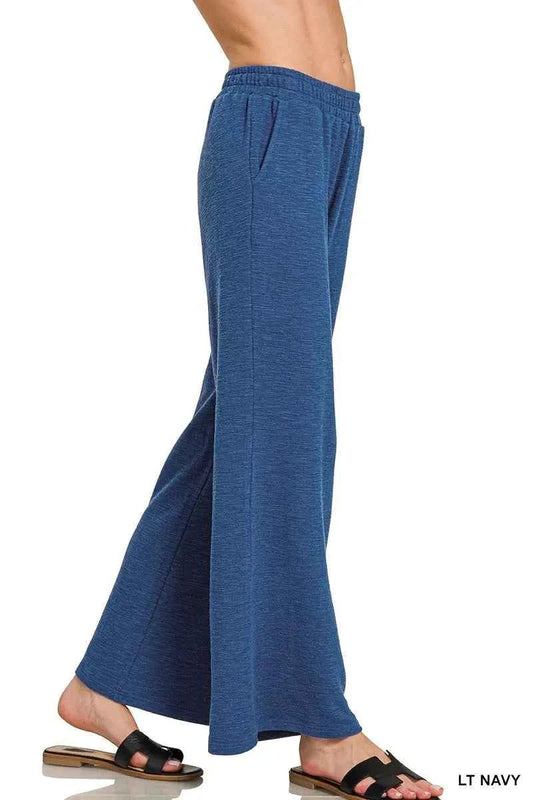 Zenana Cotton Slub Wide Leg Pants