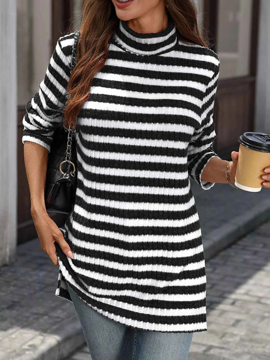 Striped Turtleneck Long Sleeve Knit Top