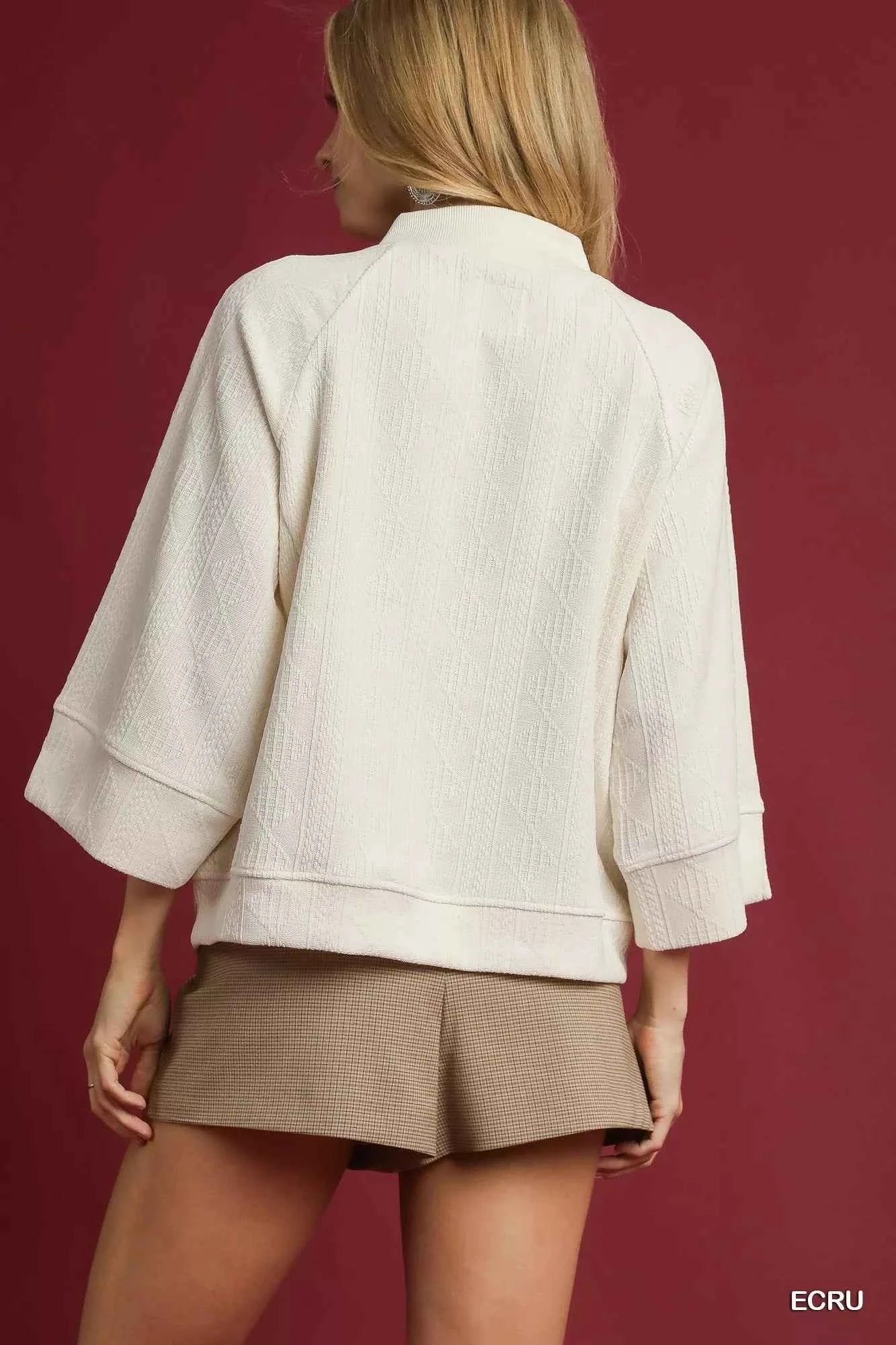 Umgee Textured Knit V-Neck Top