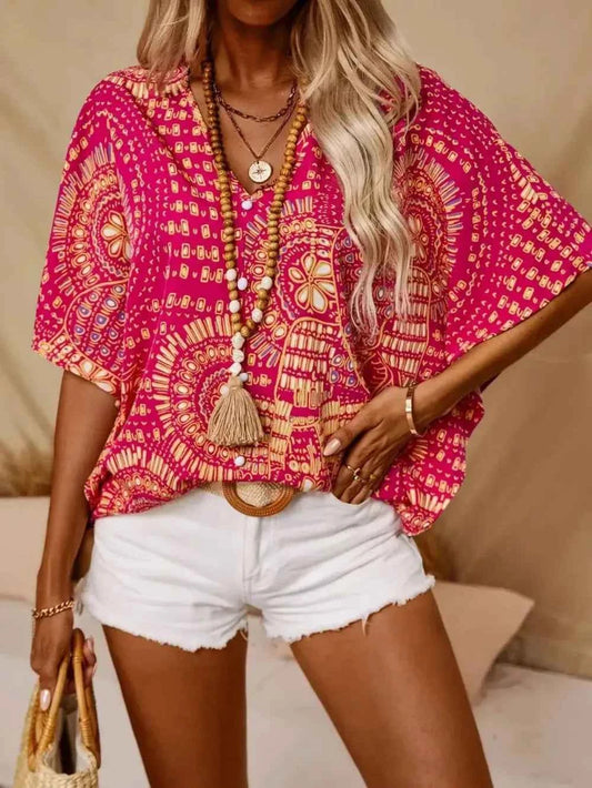 Printed V-Neck Half Sleeve Top