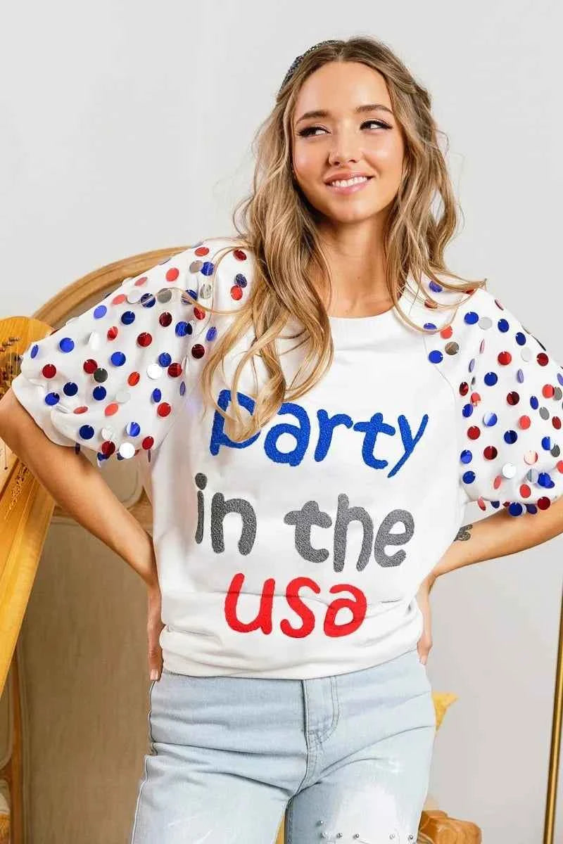 BiBi Party In The Usa Spangle Puff Sleeves Top