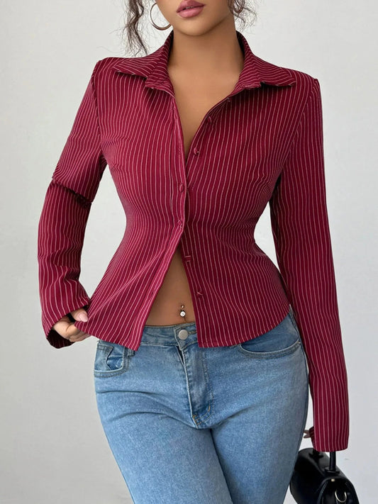 Striped Button-Up Fitted Shirt