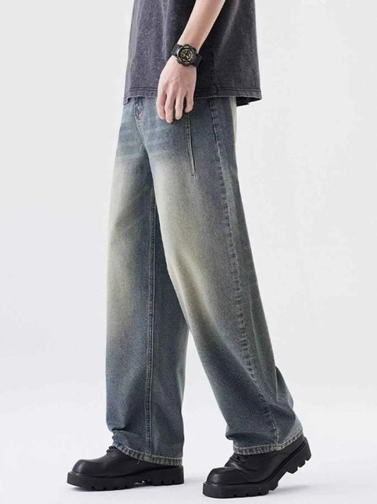 Men's Washed Wide Leg Relaxed Fit Jeans