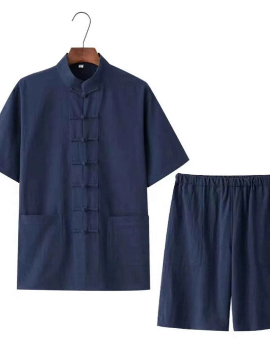 Men's Plus Size Chinese Style Top and Shorts Set