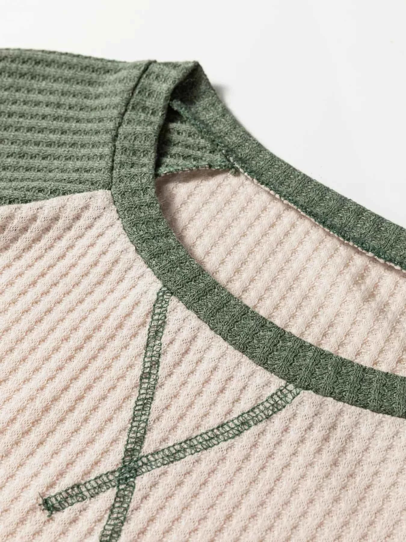 Waffle Color Block Raglan Sleeve Top