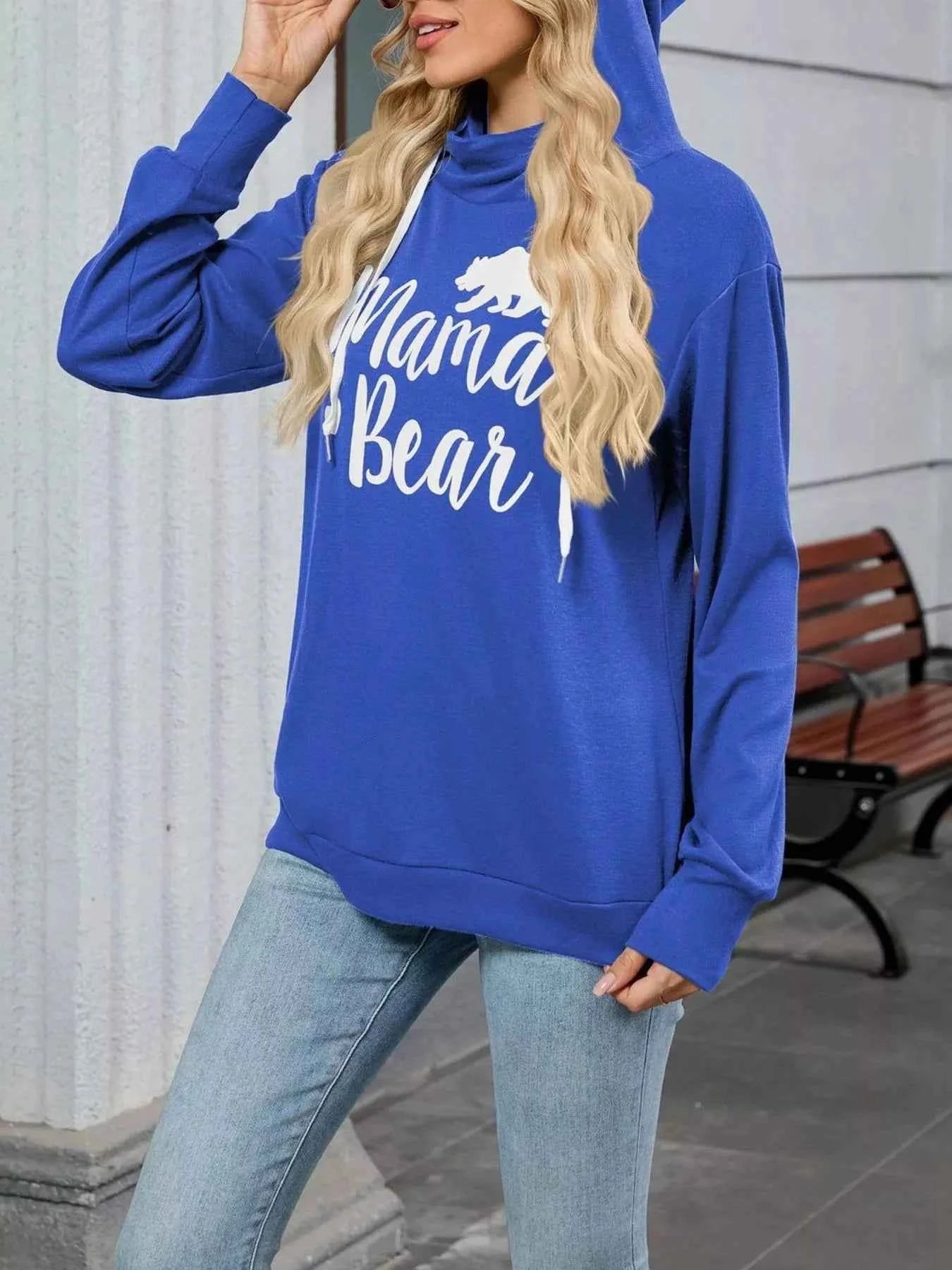 Contrast Letter Graphic Drawstring Long Sleeve Hoodie
