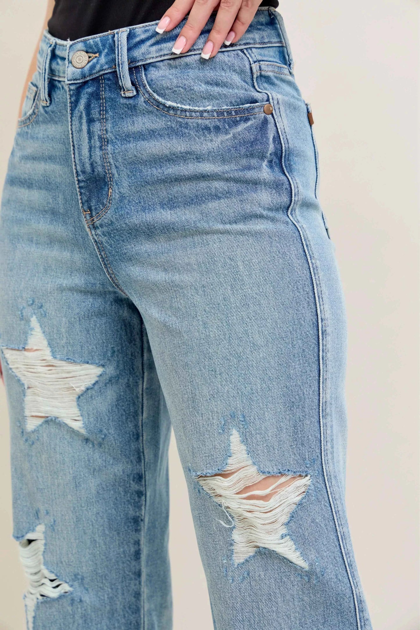 Judy Blue Full Size High Waist Rigid Magic Star Shaped Destroy 90's Straight Jeans Plus Size