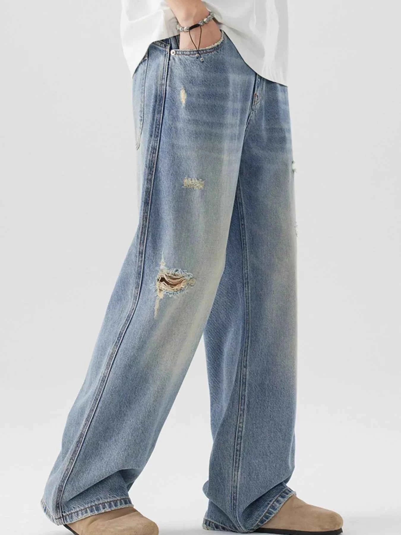 Men's Distressed Wide Leg Jeans