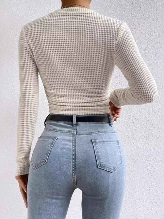 Waffle Knit Long Sleeve T-Shirt