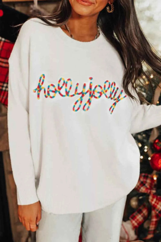 Colorful Holly Jolly Christmas Knit Loose Sweater