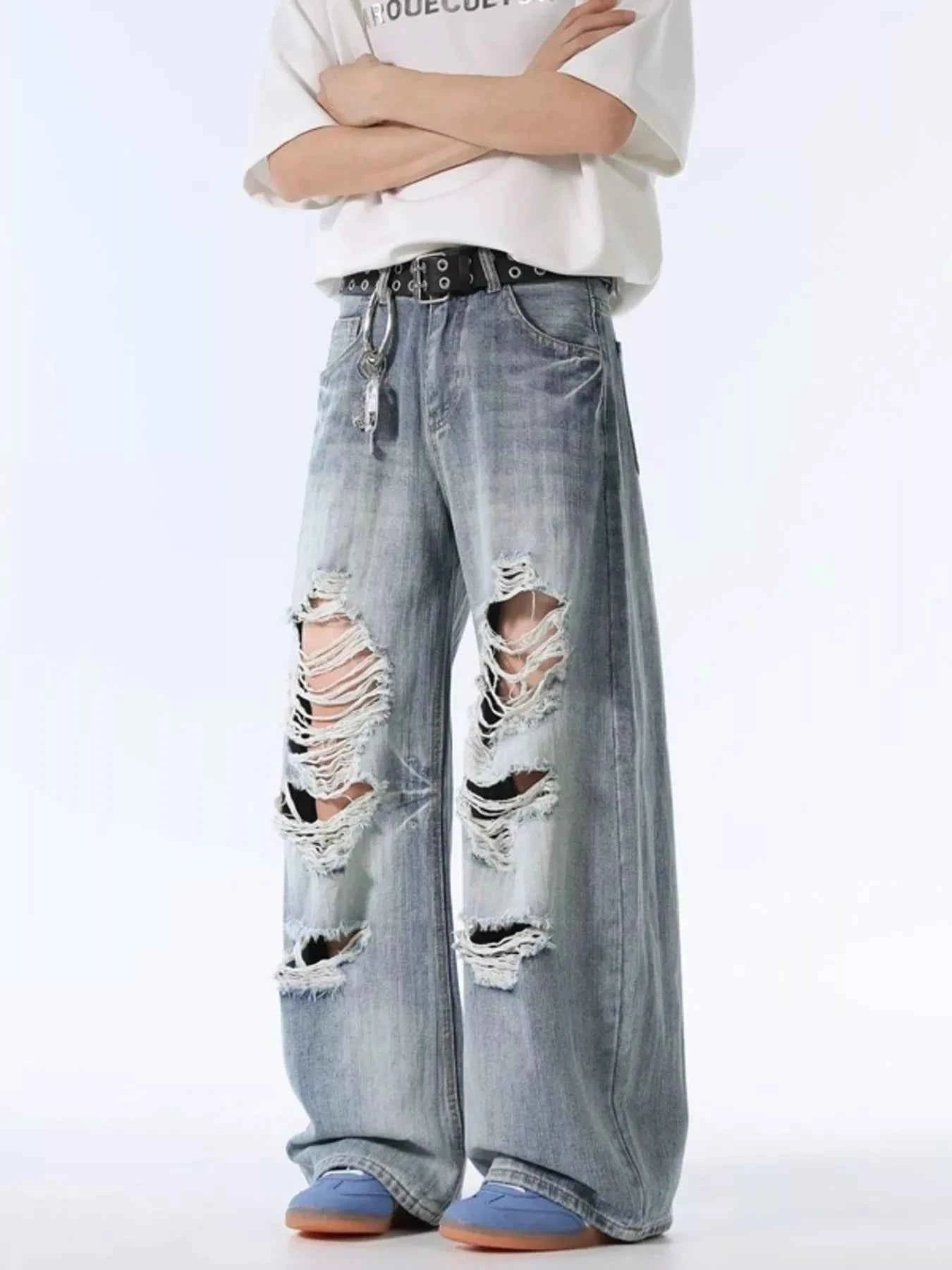 Men's Distressed Wide Leg Jeans