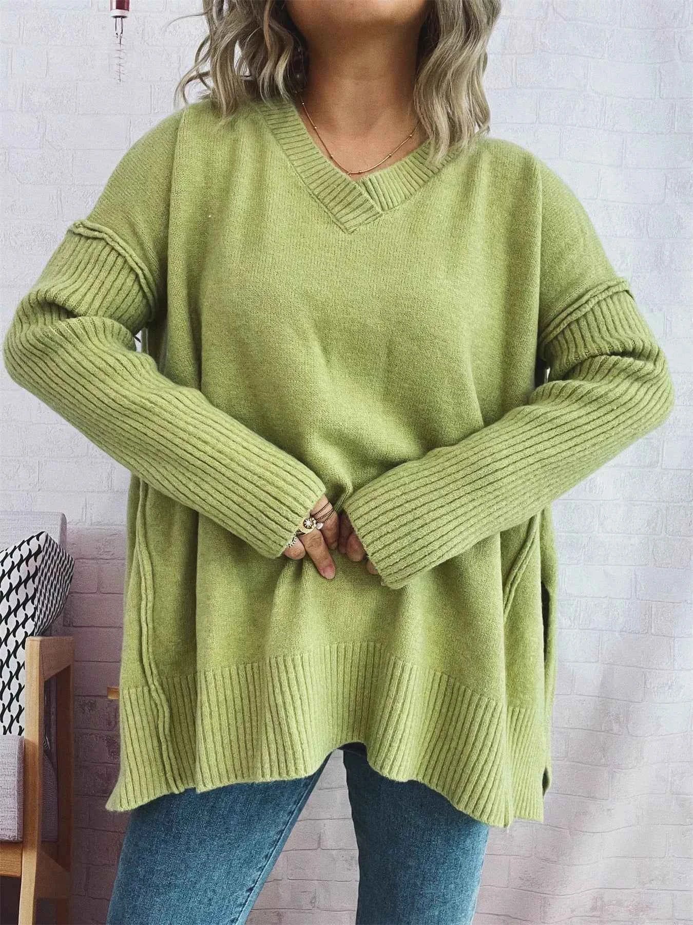 V-Neck Dropped Shoulder Sweater