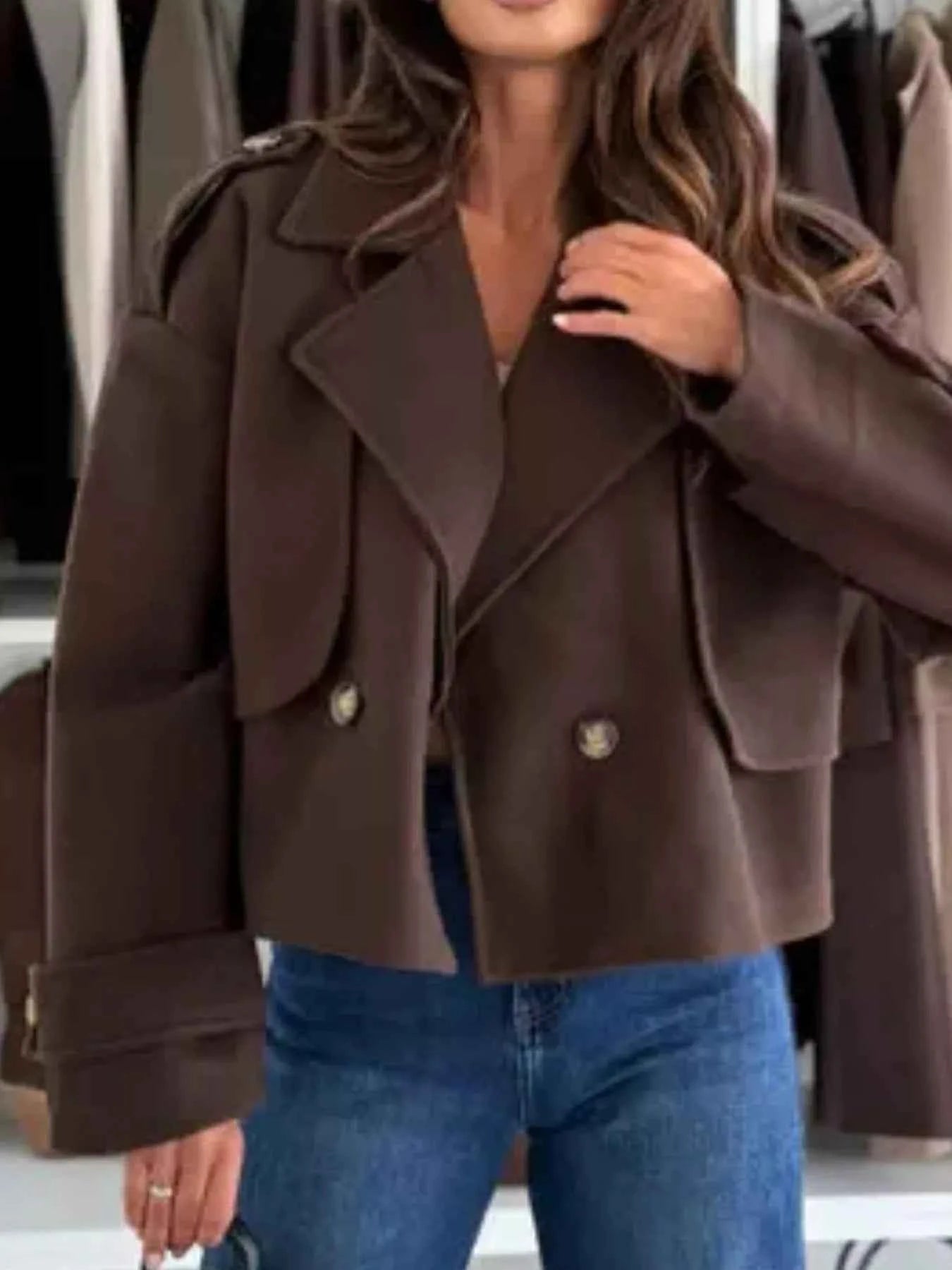 Lapel Collar Dropped Shoulder Jacket