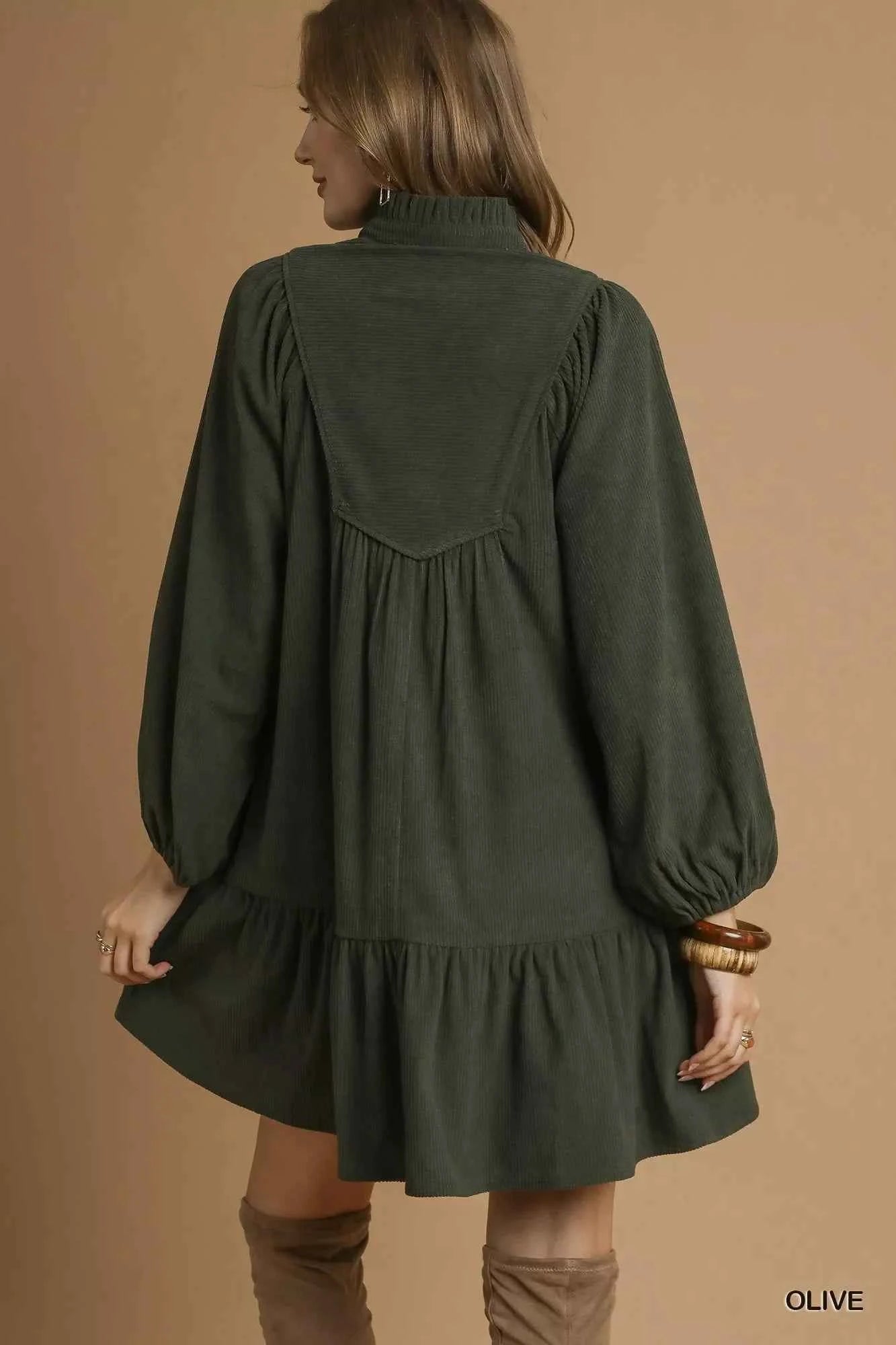 Umgee Corduroy Tiered Babydoll Dress
