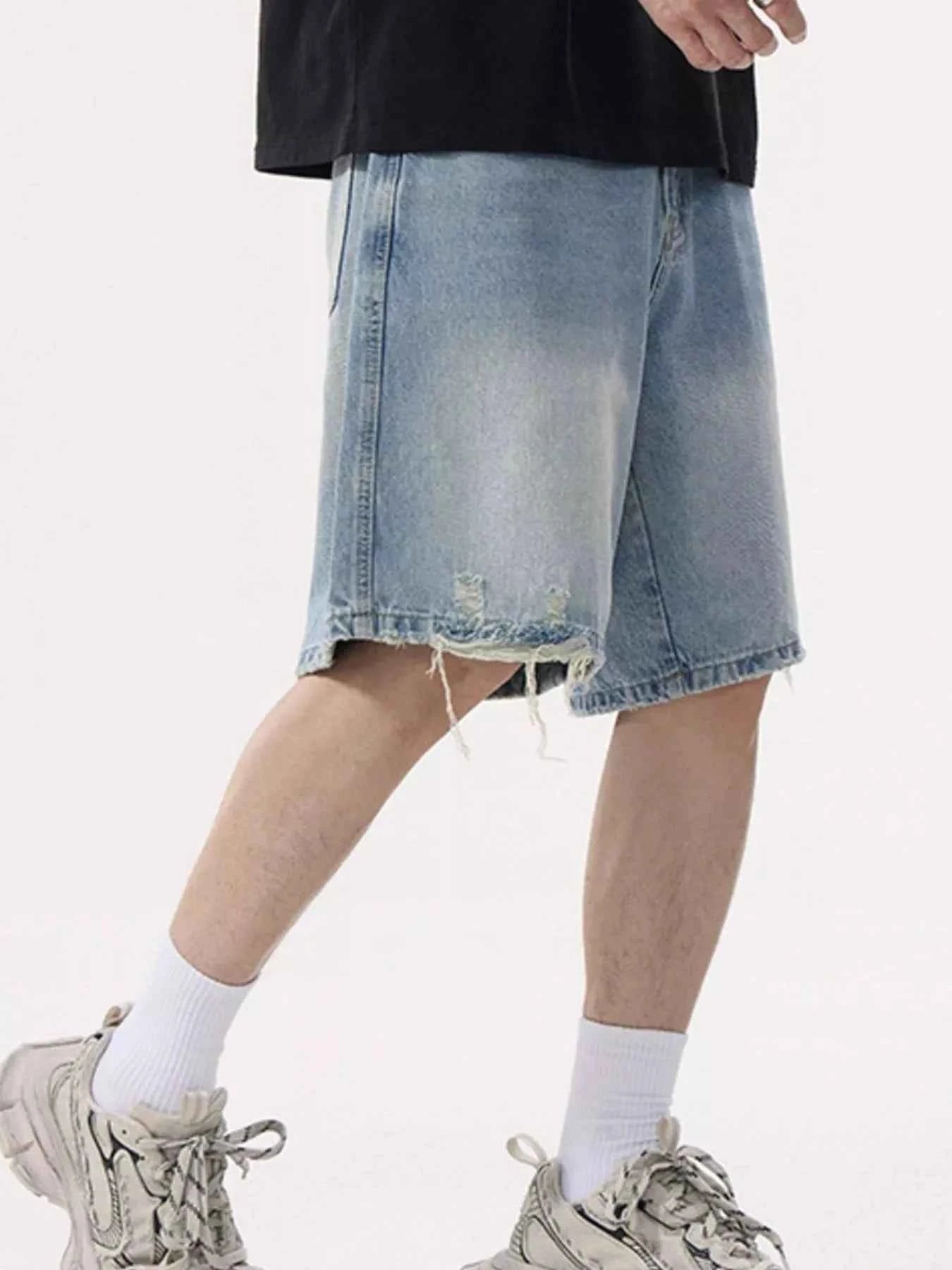 Men's Distressed Wide Leg Denim Shorts