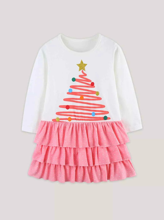 Children's Christmas Tree Ruffle Layered Dress
