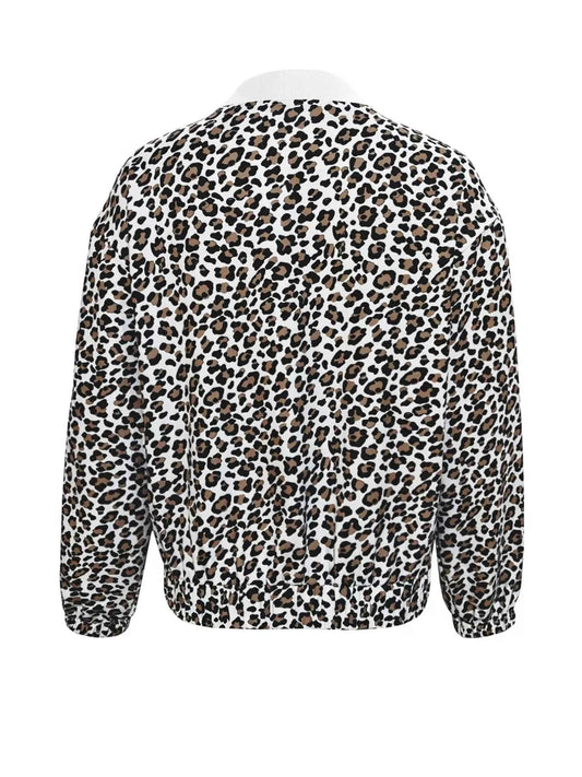 Leopard Zip Up Bomber Jacket with Contrast Side Stripes