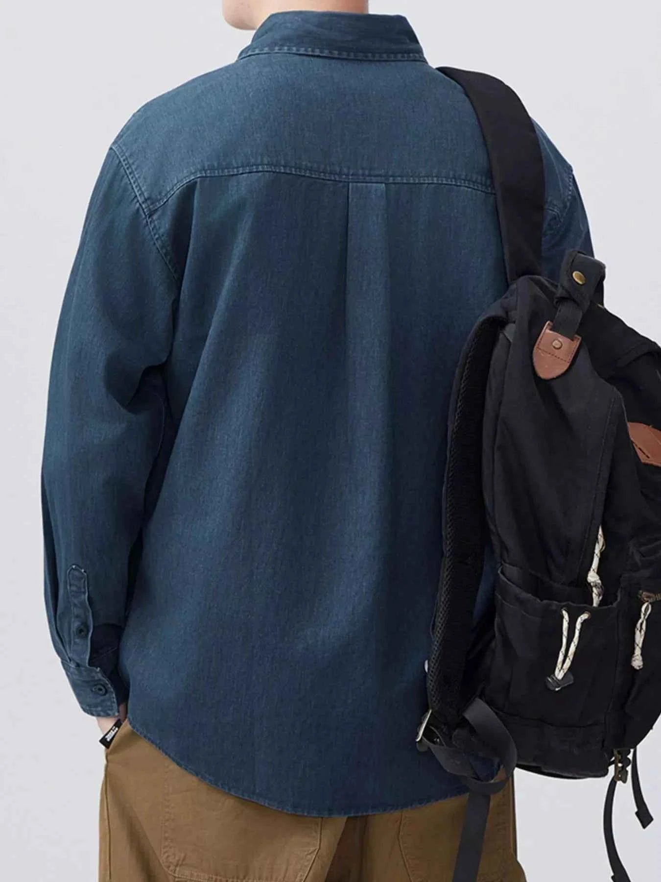 Men's Plus Size Button Up Long Sleeve Denim Shirt