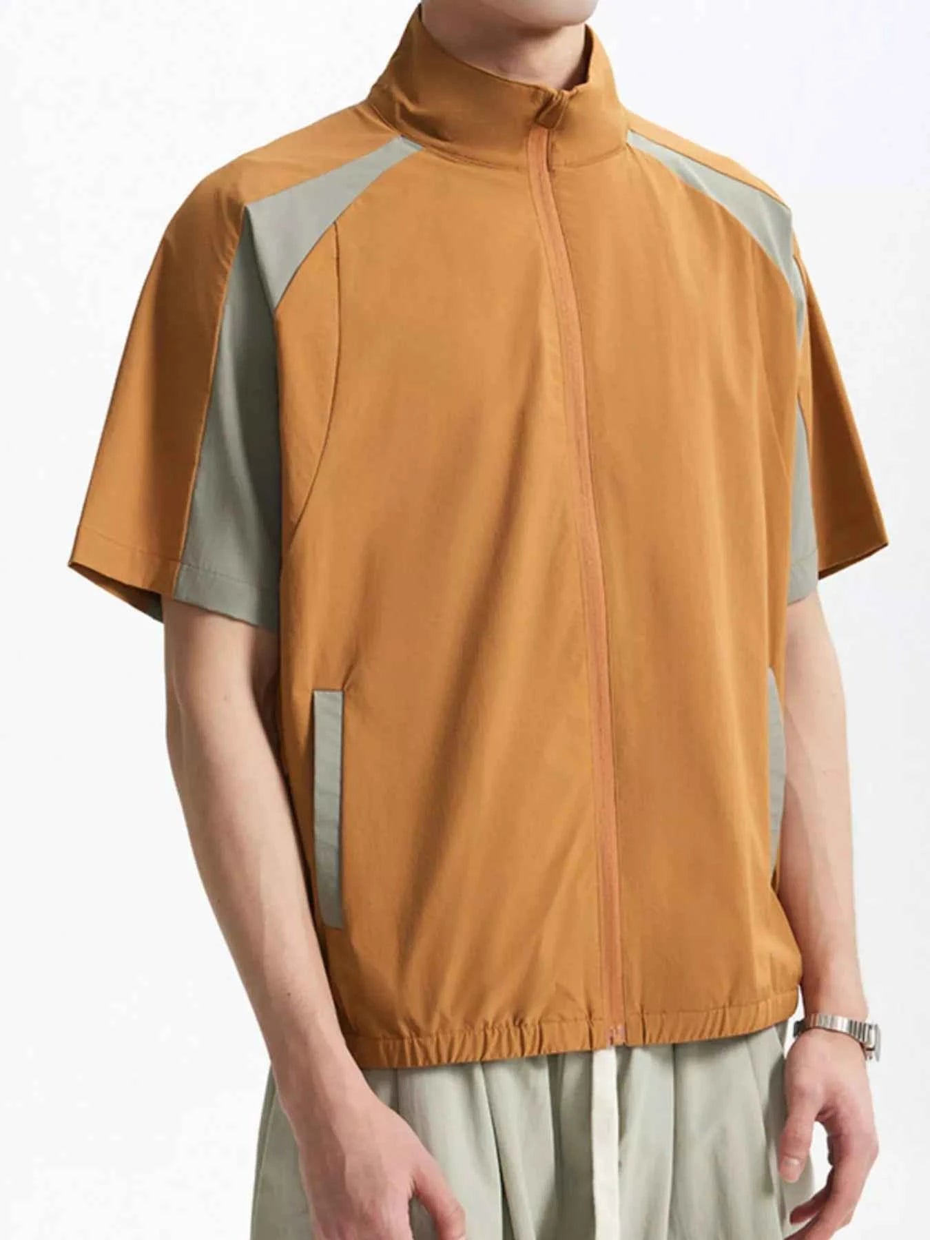 Men's Color Block Zip Up Short Sleeve Jacket