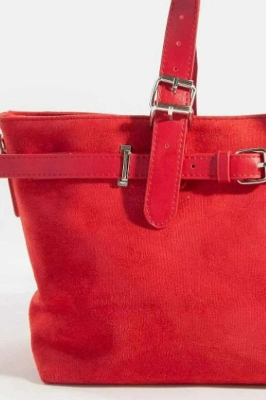 Fame Faux Leather Buckle Strap Detail Tote Bag