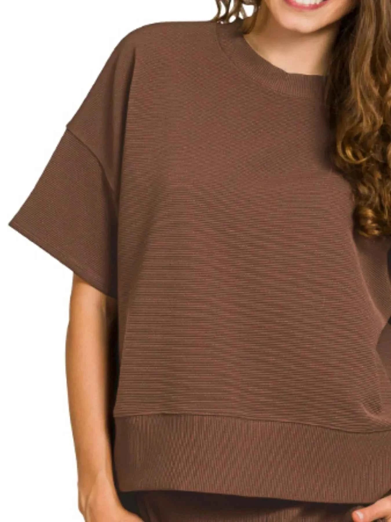 Zenana Ribbed Round Neck Tee & Pants Set